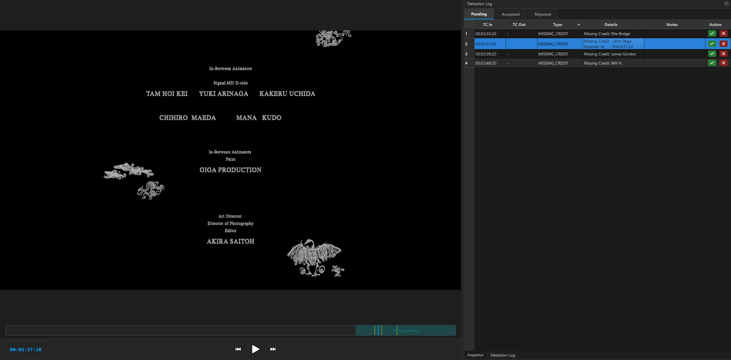 Roll credit analyzer